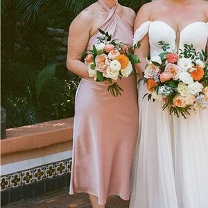 Show Me Your MuMu Rose Gold Satin Jasmine Halter Midi Dress